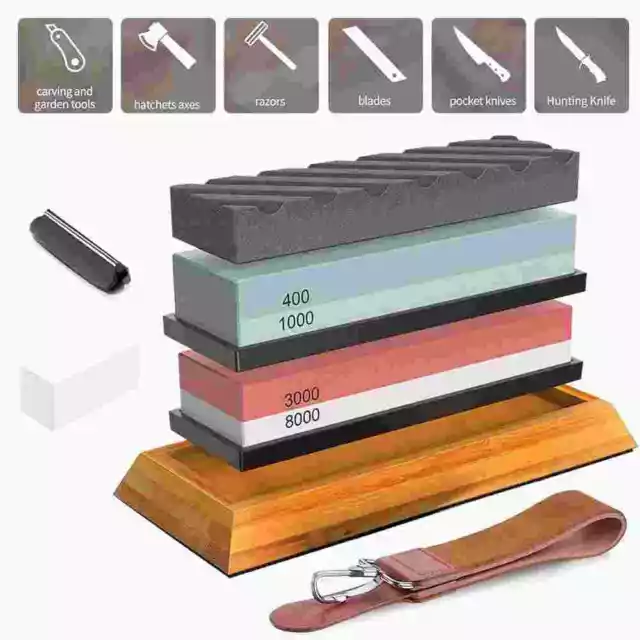9 PIEZAS Kit de afilador de cuchillos Afilador de piedra de afilar doble 400 1000 3000 8000 afilador de arena