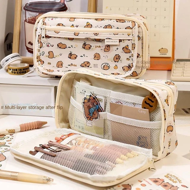 Cute Capybara Themed Pencil Case & Stationery Set – 12 Compartments, Wide Mouth – Includes Pens, Stickers, Notepad & More