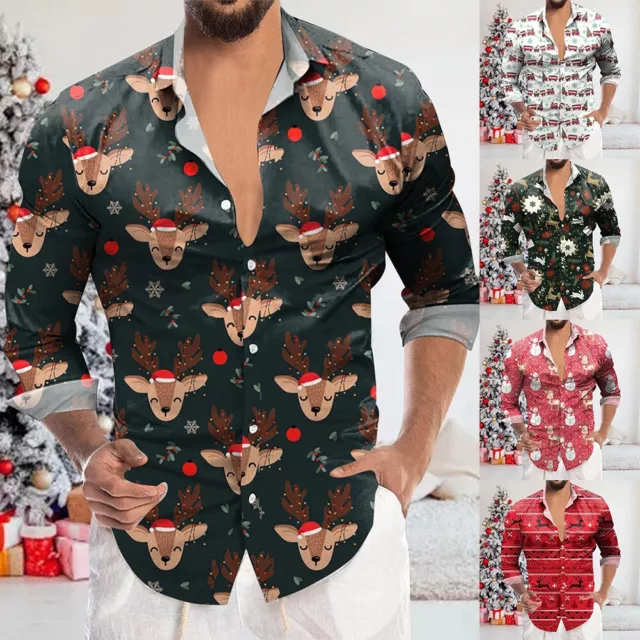 Chemise homme à manches longues imprimé Noël pour look décontracté et sophi