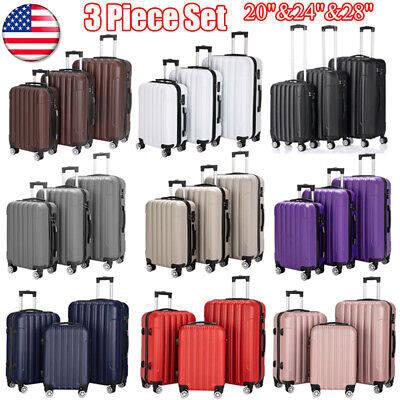 Luggage 3 Piece Set Suitcase Spinner Hardshell Lightweight TSA Lock 20"24"28" US