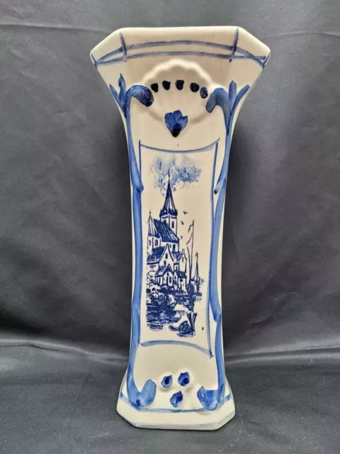 Vintage Hand Painted Delfts Blauw 9.75" Tall Hand Painted Blue & White Vase