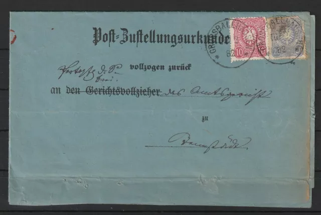 Dt. Reich Post-Zustellungsurkunde Grossballhausen - Tennstaedt, 1882 #1075755