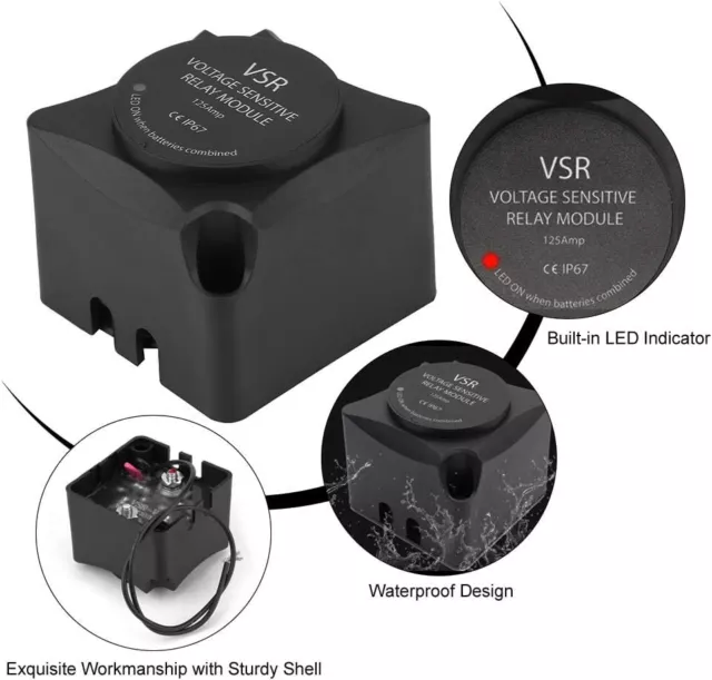 Keenso 12V Voltage Sensitive Relay VSR Split Charge Relay Smart 140 Amp Dual Ba 2