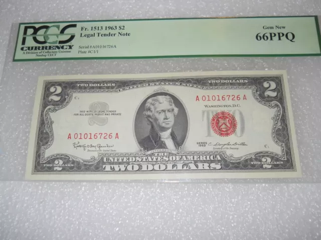 FR 1513* Red Seal 1963 $2 Legal Tender Note 66 PPQ