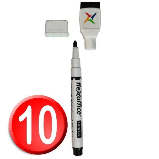 Whiteboard Marker Stabilo Flexoffice with Eraser Pad FO-WB09 Black Pack of 10