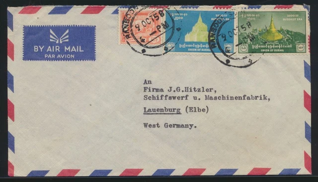 Burma Myanmar Birma Brief nach Lauenburg Elbe Trier cover to Germany
