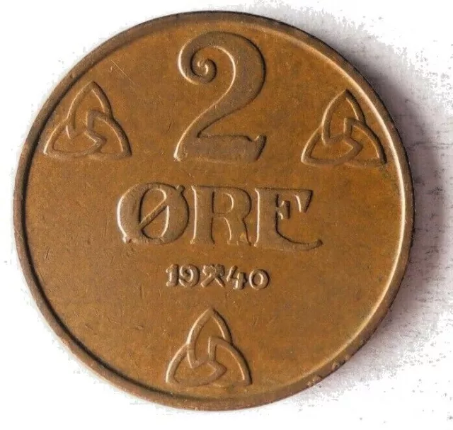 1940 NORWAY 2 ORE - High Grade Vintage Coin - FREE SHIP - Bin #128