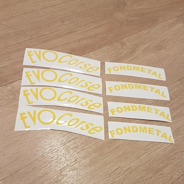 1 SET/8 PCS Car Wheel Rims Stickers Evo Corse Fondmetal YELLOW Stickers Oracal