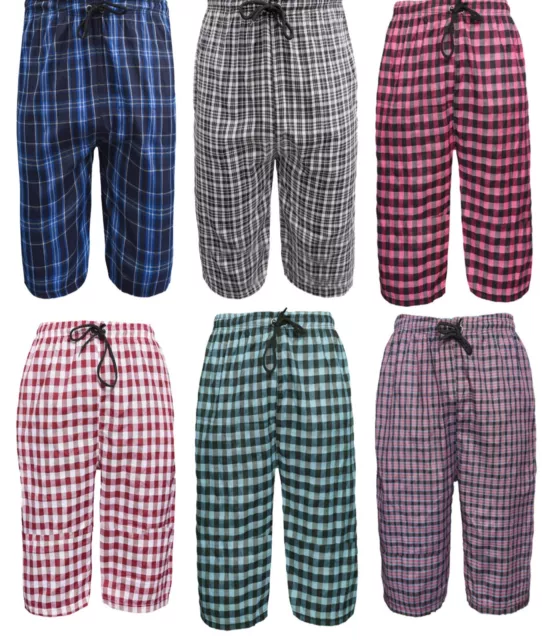 Premium 100%Cotton Mens Women Lounge Shorts 3/4 Length Pyjamas Bottoms Sleepwear