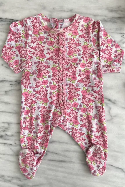 Baby Girl's Footed One Piece size 3M Pink Floral Cotton Bottom Buttons Baby Lulu