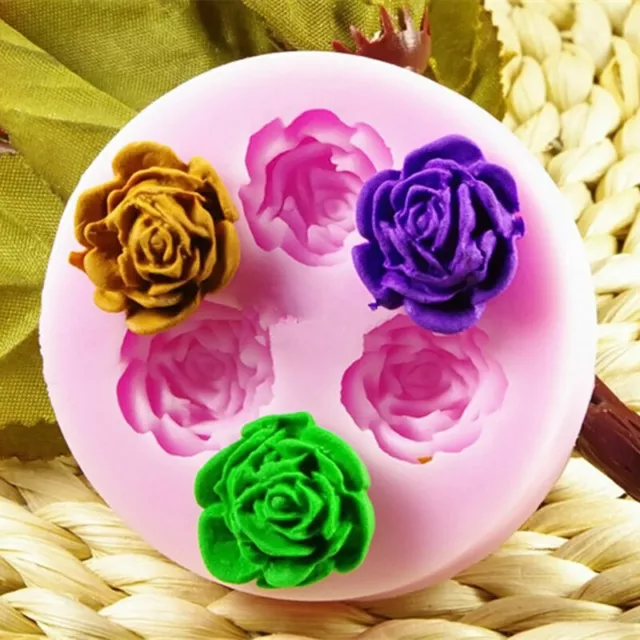 3 Loch 3D Rose Blumen Silikon Backform Ausstechform Neu Torten Deko Fondant J5N3 2