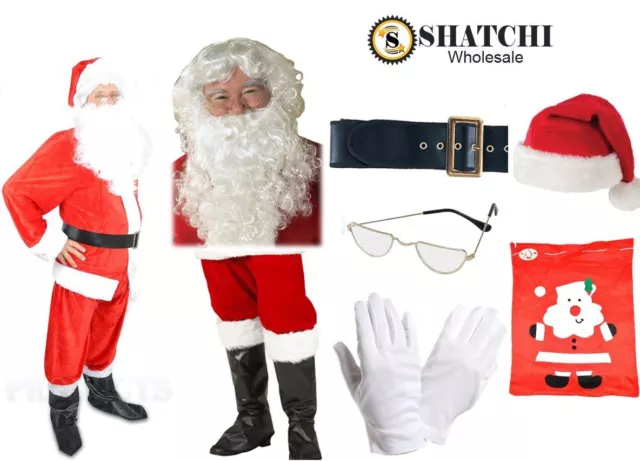 Deluxe Santa Claus Costume Father Christmas Suit Mens Adult Fancy Dress Outfit