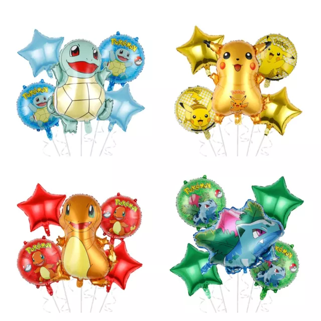 5PC Pokemon Pikachu Charmander Foil Balloon Set Party Decorations Supplies