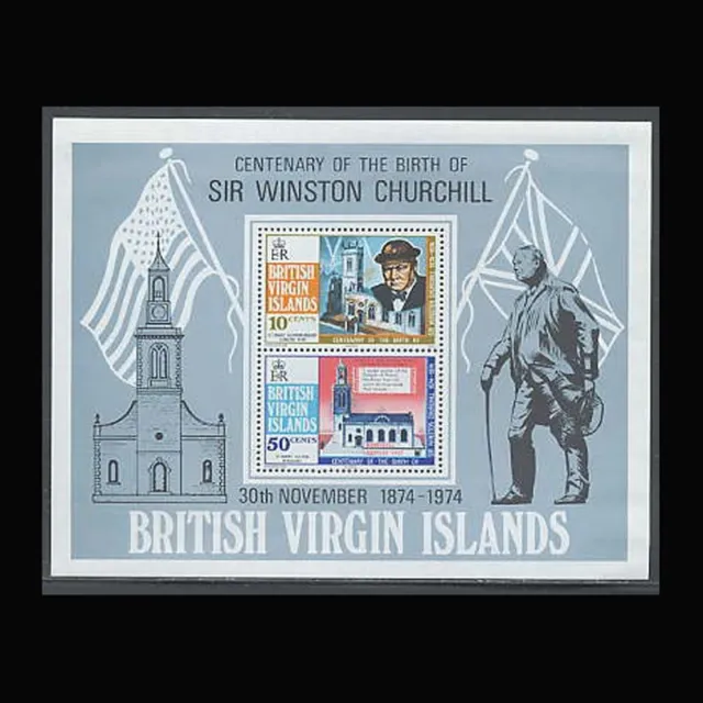 Virgin Is, Sc #279a, MNH, 1974, S/S, Sir Winston Churchill. Flags