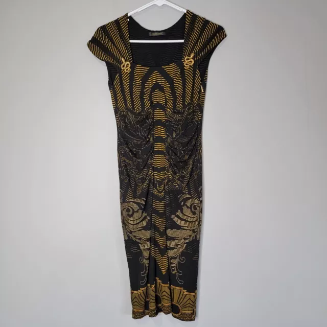 Roberto Cavalli Black And Gold Abstract  Dress Gold Snake Embellished Sz 40 READ