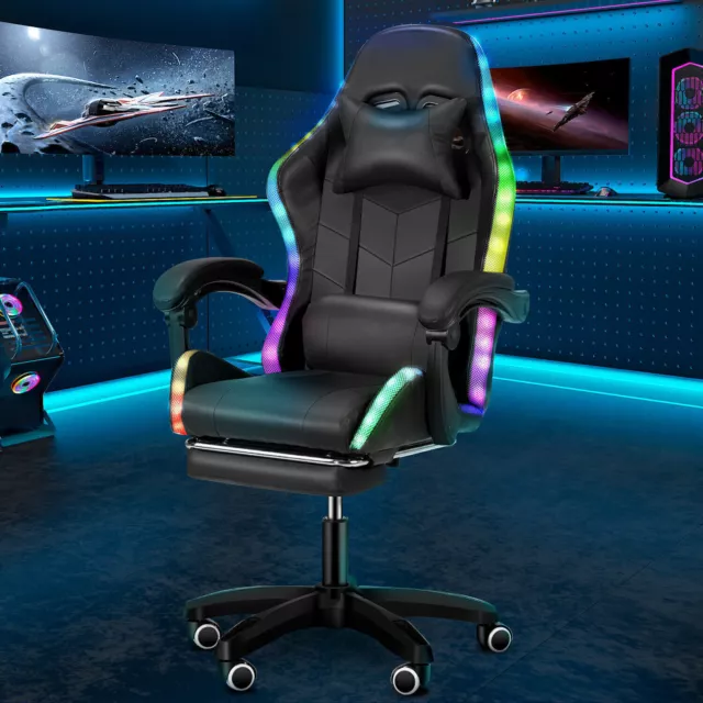 RGB Video Gaming Racing Chair Ergonomic Swivel Computer Office Desk Chair