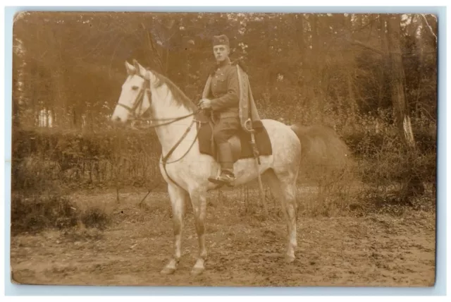 c1905 Military Soldier On Horseback WWI Europe RPPC Photo Antique Postcard