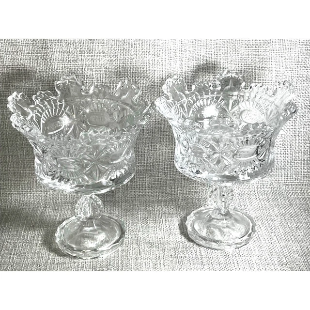 Vintage 1990 Shannon Crystal Crown Compote Pedestal Bowls Czechoslovakia 2 Bowls