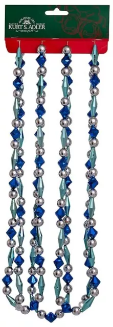 9 Feet Long Blue and Silver Diamond Bead Garland Plastic New