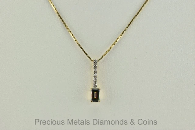 14k Yellow Gold Emerald Cut Mystic Topaz Diamond Accent Pendant 16" Chain