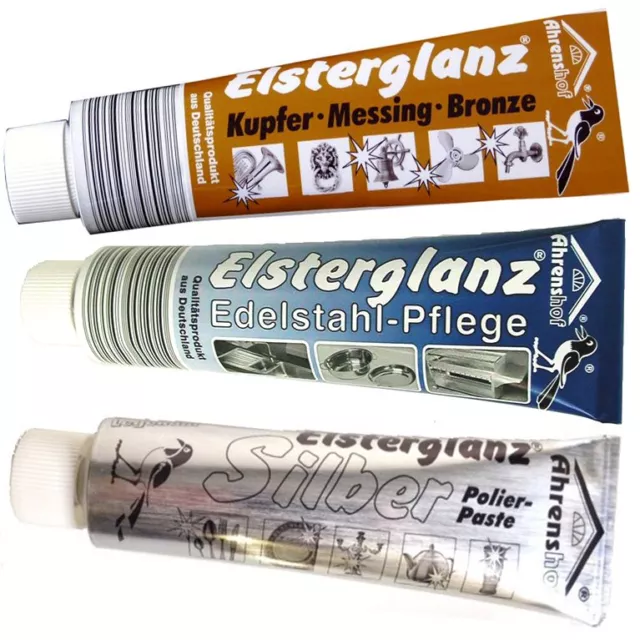 Elsterglanz  3er SET 150ml Kupfer,Edelstahl,Silber Politur, Paste