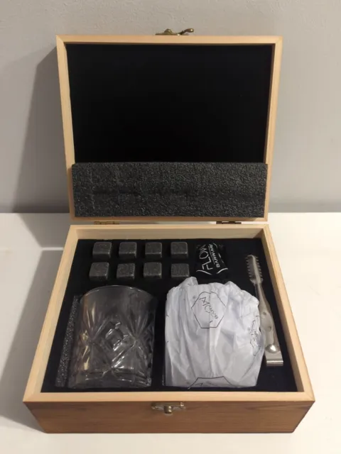 Whisky Glasses Gift Set Stones Ice Tongs Gift Box Set Flow Barware UNUSED