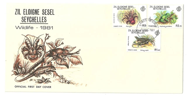 1117/Seychellen Äußere FDC ETB 1981 30-32 Frosch Krabbe Echse