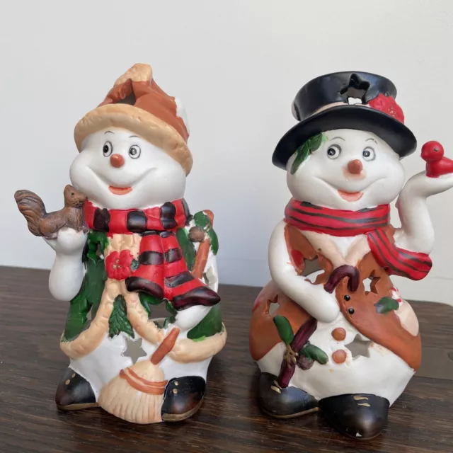 Weihnachten Schneemann Weihnachtsmann Keramik Teelicht Neu 2 Stück Windlicht