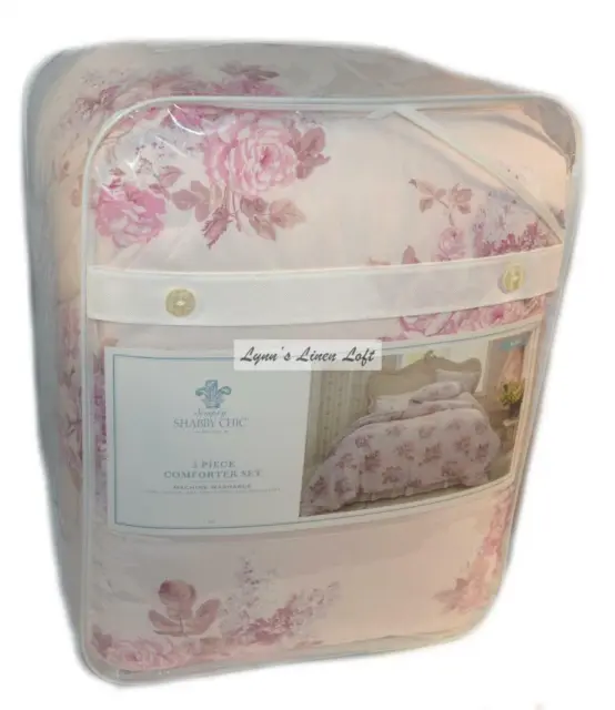 SIMPLY SHABBY CHIC Pink Blush Floral 3P KING COMFORTER SET COTTON Rachel Ashwell