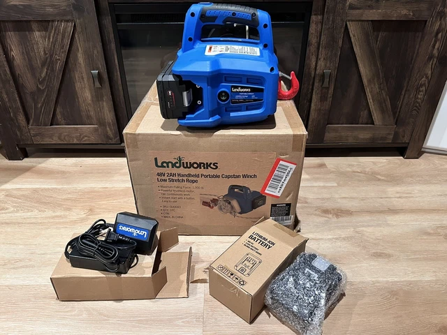 Landworks 48V 2AH Handheld Portable Capstan Winch Low Stretch Rope 1000 lb