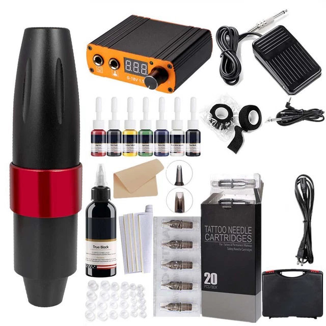 Juego de 12 V Motor Tatuaje Pluma Set EE. UU. Portátiles 20 piezas Cartuchos de Aguja