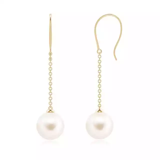 Angara Natural 8mm Freshwater Pearl Dangle Earrings in 14K Yellow Gold for Women