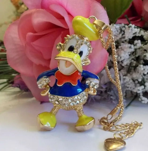Betsey Johnson Crystal & Enamel Cute Sailor Duck Blue Jacket  Pendant Necklace