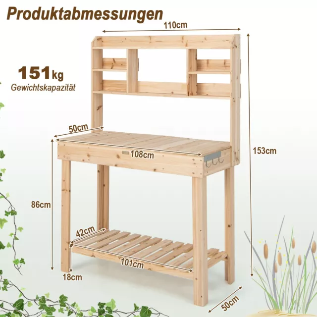 Pflanztisch mit Ablage Gartenarbeitstisch aus Holz Blumentisch Gärtnertisch 2