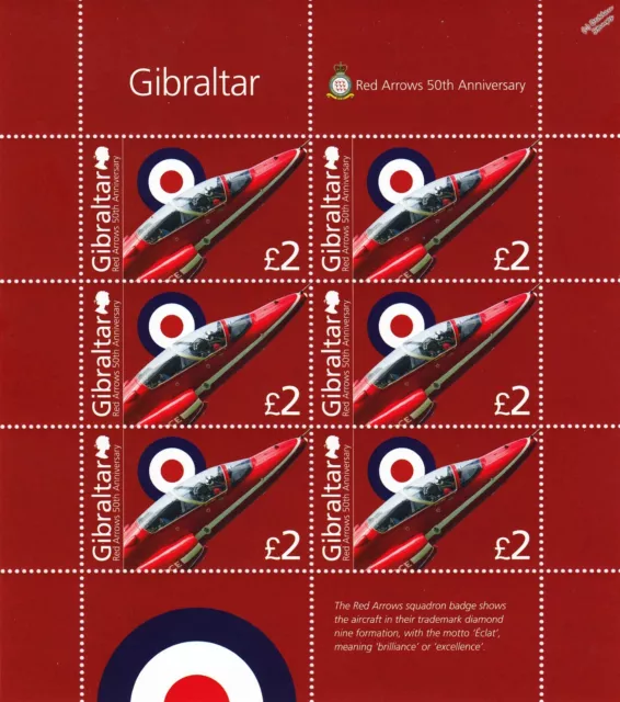 Set of 5 RAF RED ARROWS 50th Anniv. HAWK Aircraft Stamp Sheets (2014 Gibraltar) 2