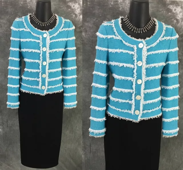 BEAUTIFUL St John jacket knit teal blue multi suit blazer size 2