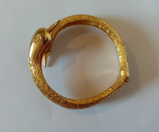 Bracelet Ancien Rigide En Métal, Maille Serpent, Décor Têtes De Dragon, Occasion, Style Vintage