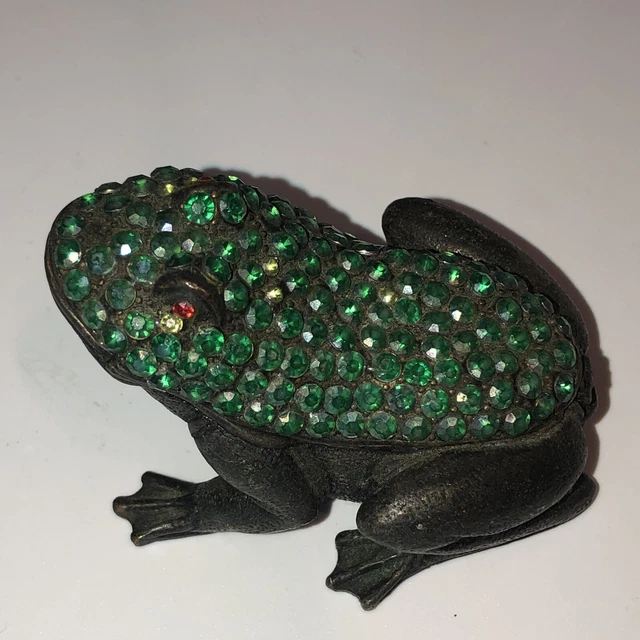 trinket box metal enamel bejeweled beautiful green frog