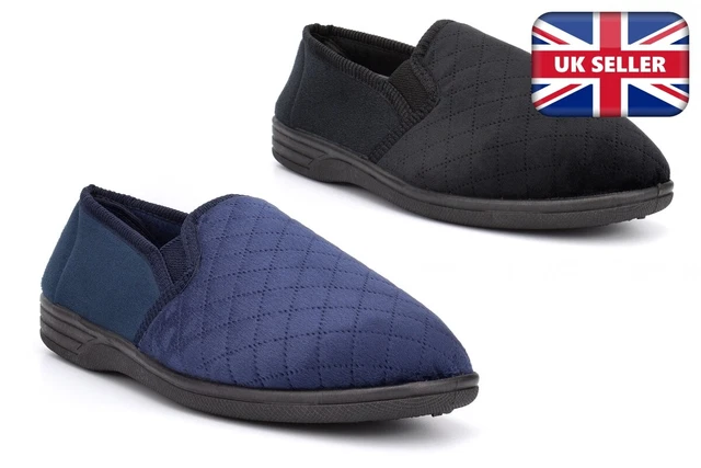 Pantofole da uomo tappeto pantofole slip on pantofole trapuntate blu navy/nere