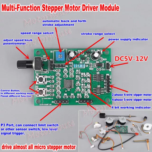 2-phase & 4-phase 5-wire Stepper Motor DC 5V-12V Driver Board Speed Controller