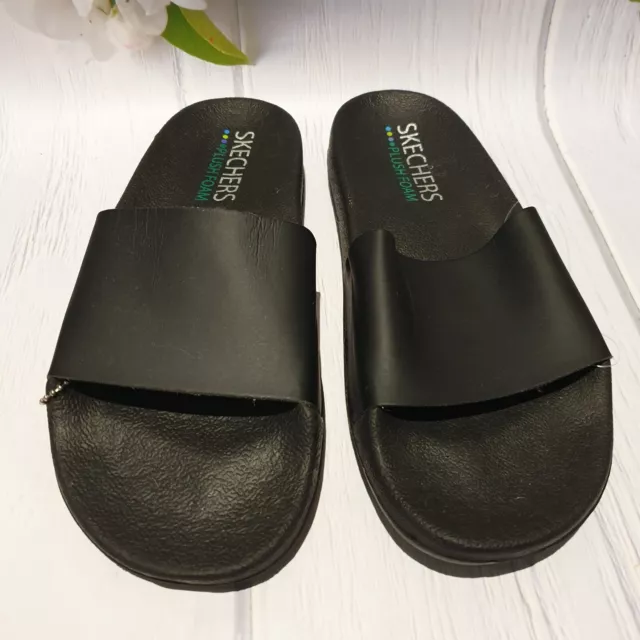 SKECHERS LADIES UK 4 SLIDERS Plush Foam BLACK Flip Flops BNWT