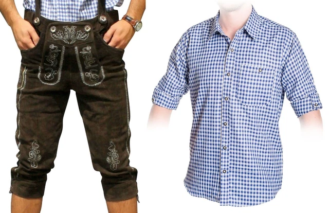 Trachtenset A dunkelbraun Trachtenlederhose Trachtenhemd 46-48-50-52-54-56-58-60