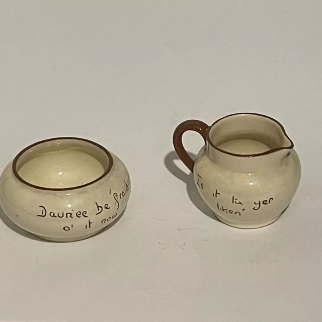 Dartmouth Pottery Sugar Bowl And Creamer Motto Ware Cockington Forge