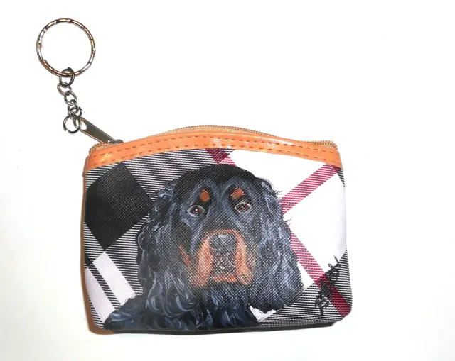Gordon Setter dog Coin Change Purse with Key Chain Hand Painted