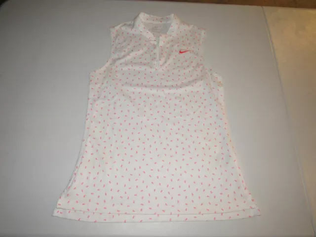 Nike Golf Women's Dri-Fit White Pink Design Sleeveless Shirt Size Xs