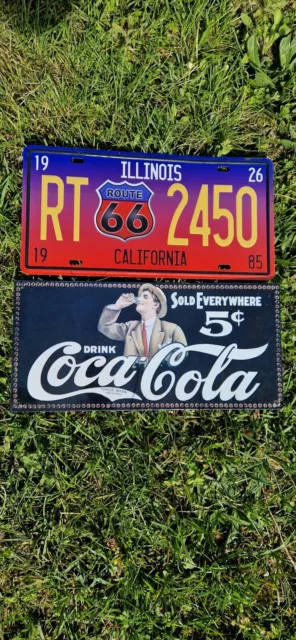 Plaque Tôle Publicitaire Coca Cola + Rt 66