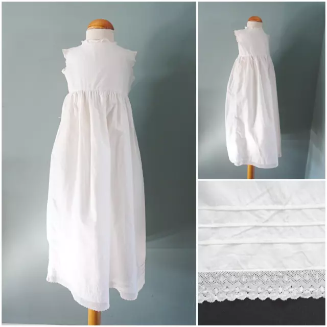 Sottoveste antica neonato bianco cotone vittoriano ragazze in pizzo c1890
