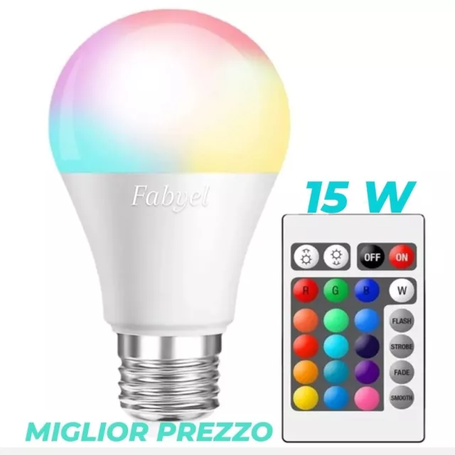 Lampadina Lampada Led 15W E 27 Rgb+Luce Bianca Con Telecomando Home Risto Hotel