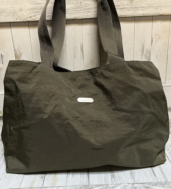 Baggallini Nylon Olive Green Multi Compartment Travel Tote Satchel Shoulder Bag