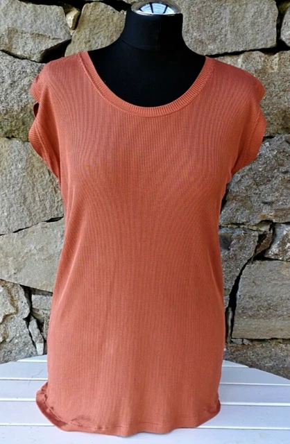 Italian Silk Knit Tank Top Orange T-Shirt Ribbed Sleeveless Women Vintage Medium